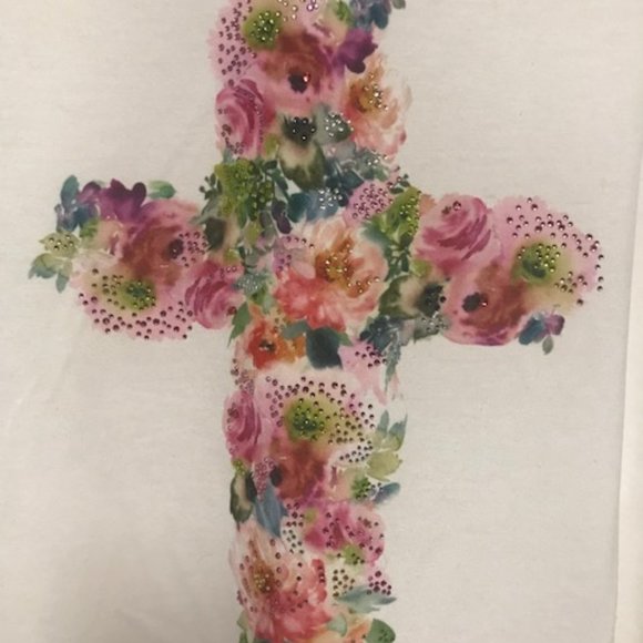 WOMENS WHITE BEADED FLOWER CROSS TUNIC BY CLOTH & PORTRAIT. - Picture 4 of 4